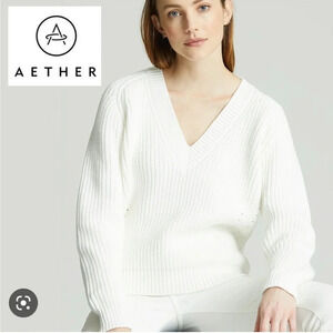 Aether Apparel White Keaton Relaxed Sweater Cotton Chunky Size XS